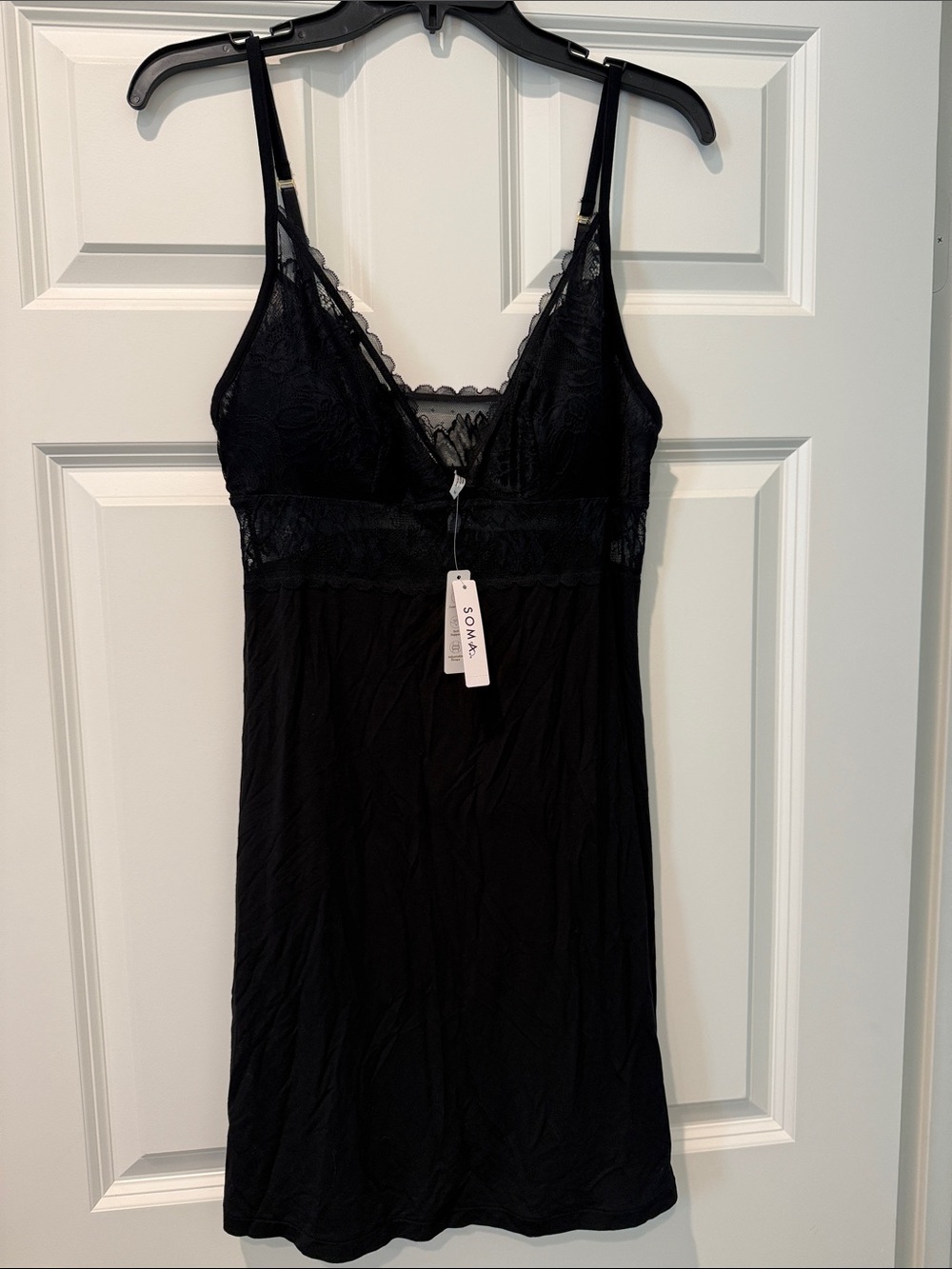 Soma Black Lace-Trim Chemise with Adjustable Straps